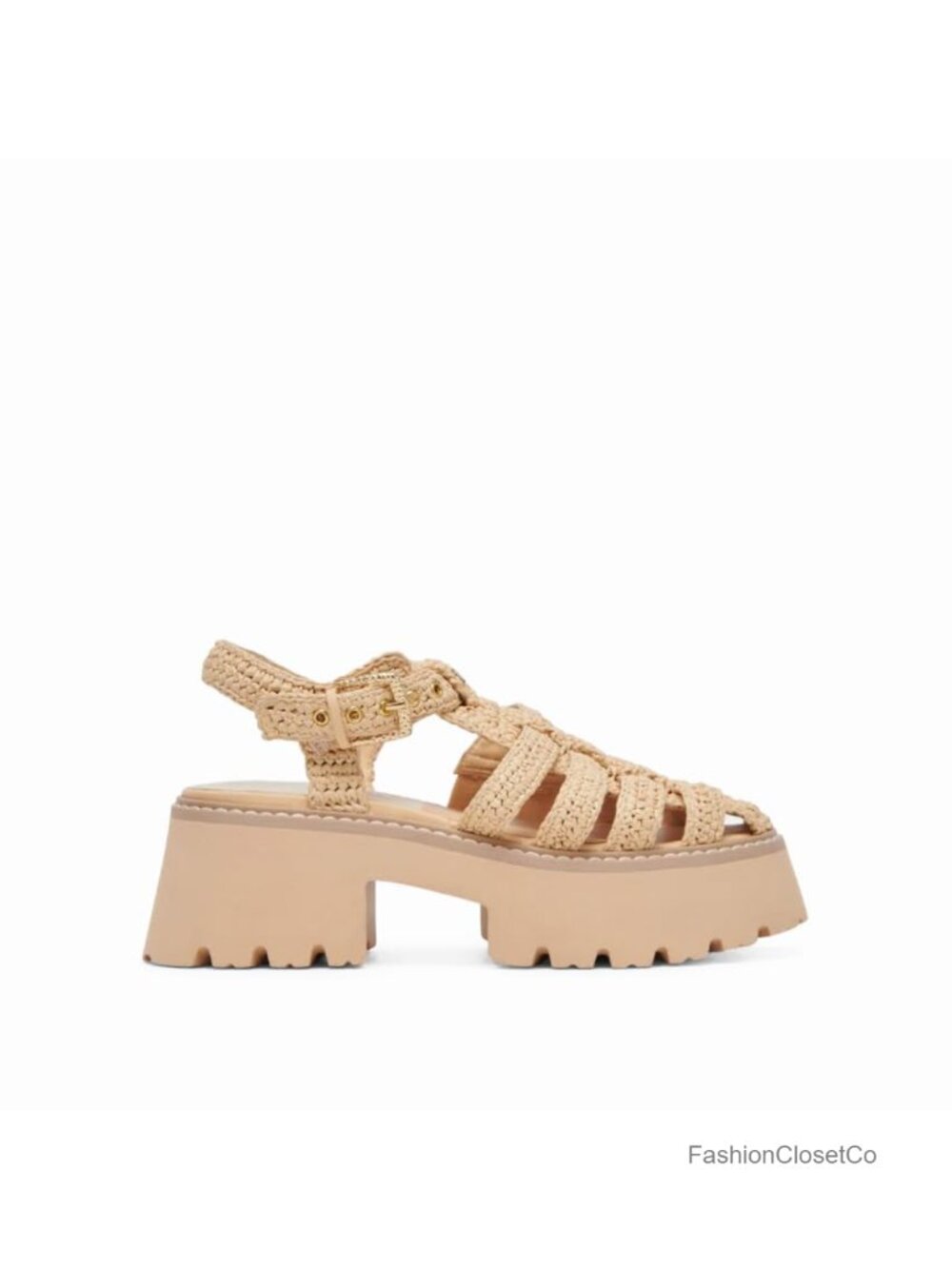 Women's Raffia Espadrille Platform Sandals with Buckle Strap Closed Toe Woven